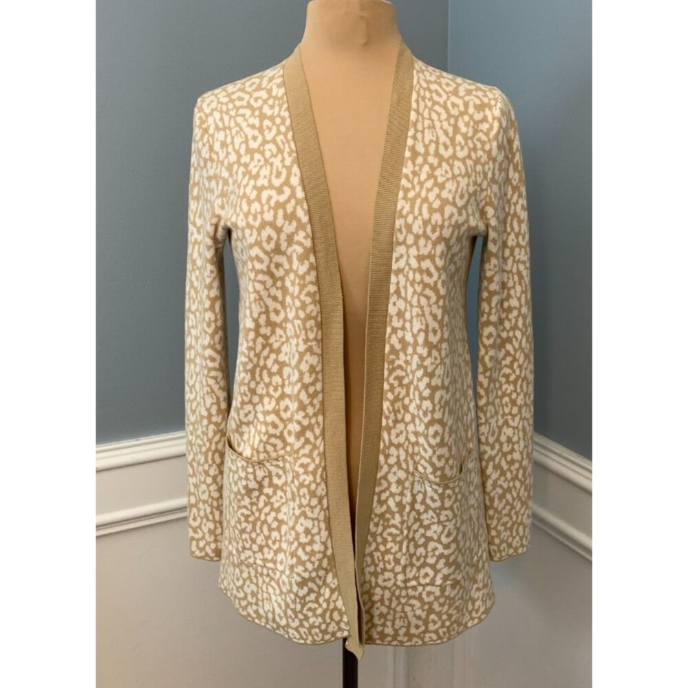J Crew Sweater Womens XS Open Cardigan Long Sleeve Leopard Cotton Knit